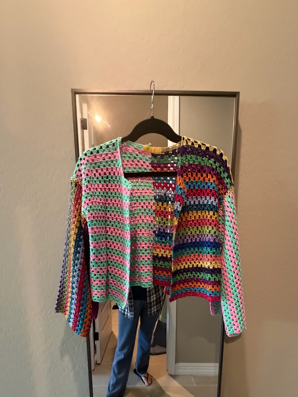 Multicolor Crochet Open-Front Women's Cardigan Sweater